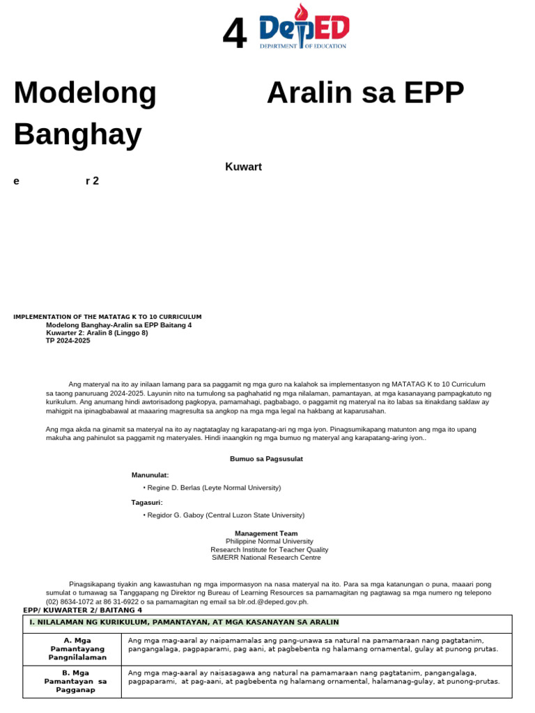 Q2 LE EPP 4 Lesson 8 Week 8 | PDF