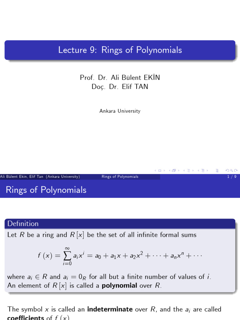 Rings of Polynomials | PDF | Ring (Mathematics) | Polynomial