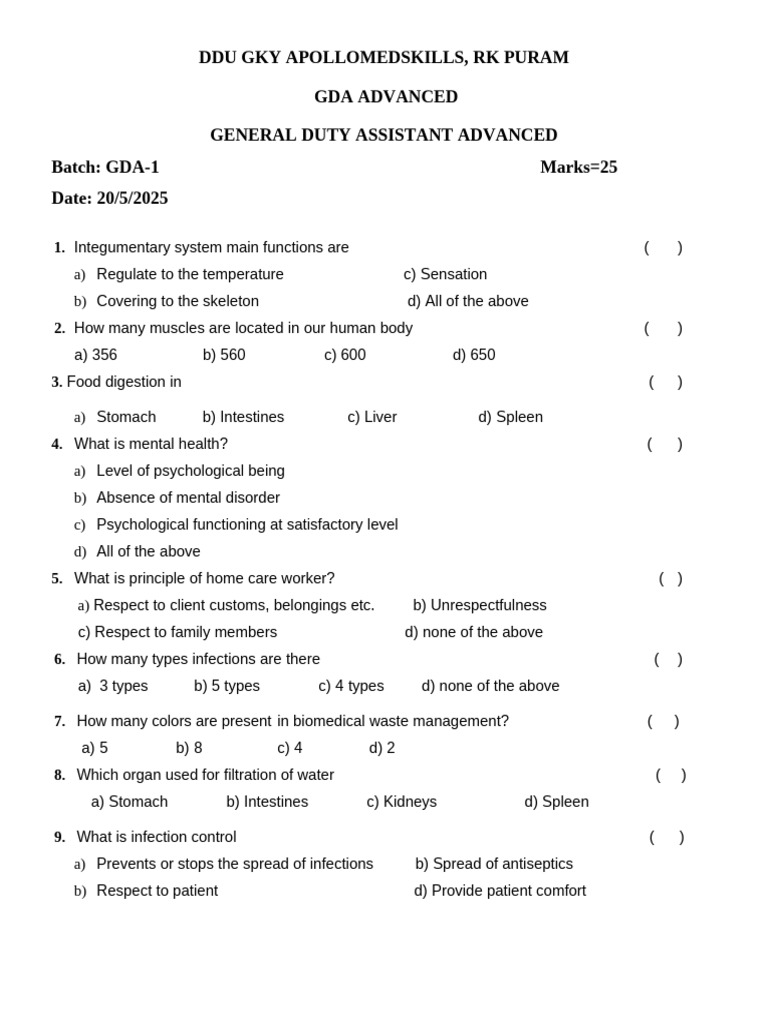 GDA Exam Questions and Answers 2025 | PDF | Cardiopulmonary ...