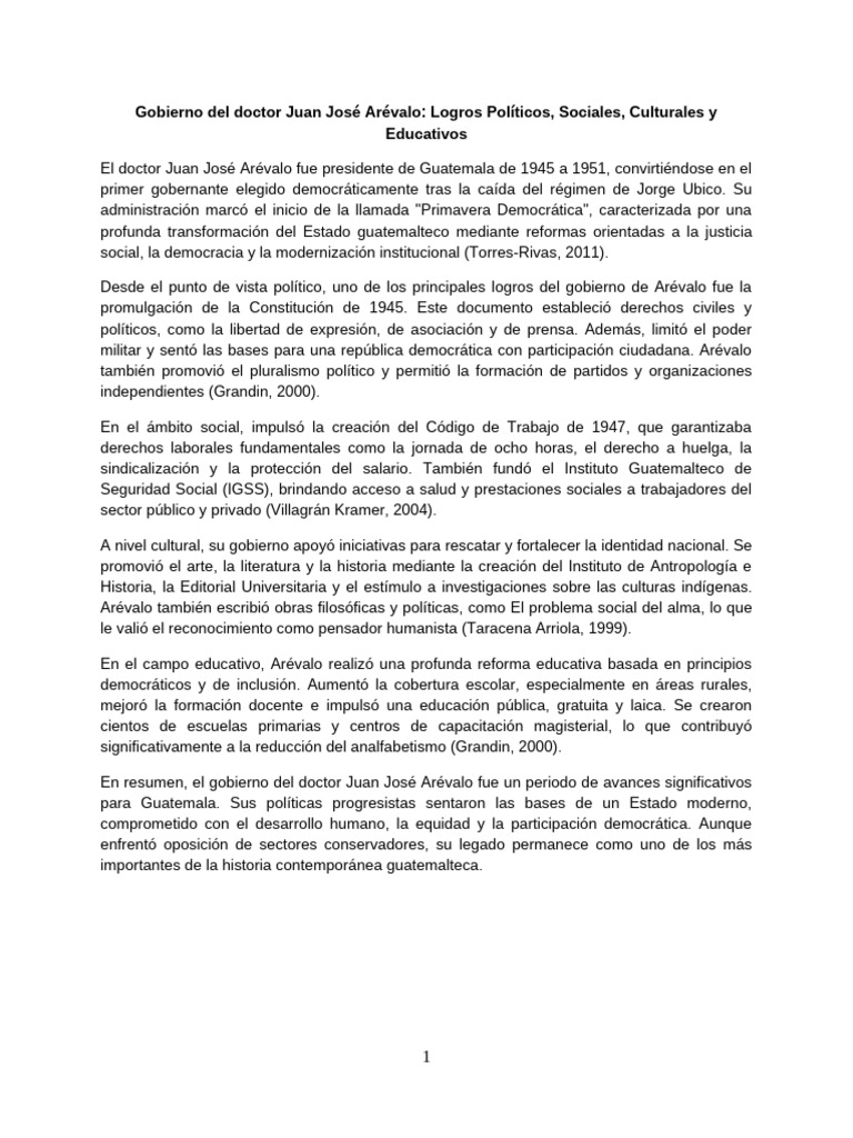 Gobierno de Juan José Arévalo. | PDF | Democracia | Ideologías políticas