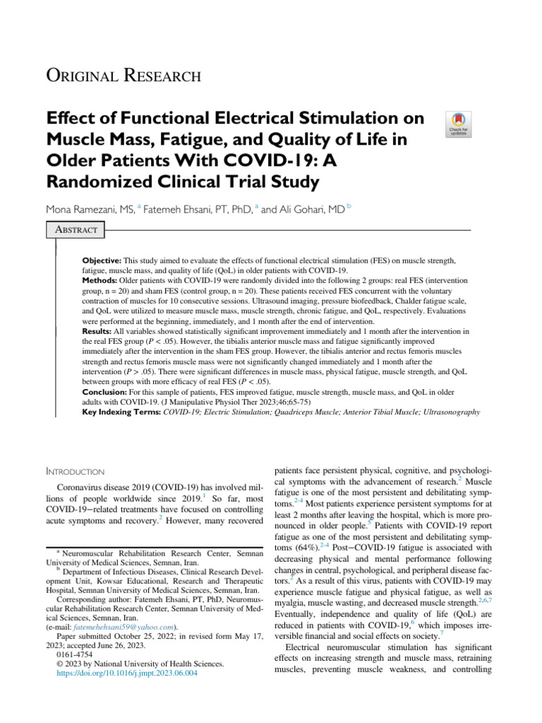 Effect of Functional Electrical Stimulation On Mus | PDF | Medical ...