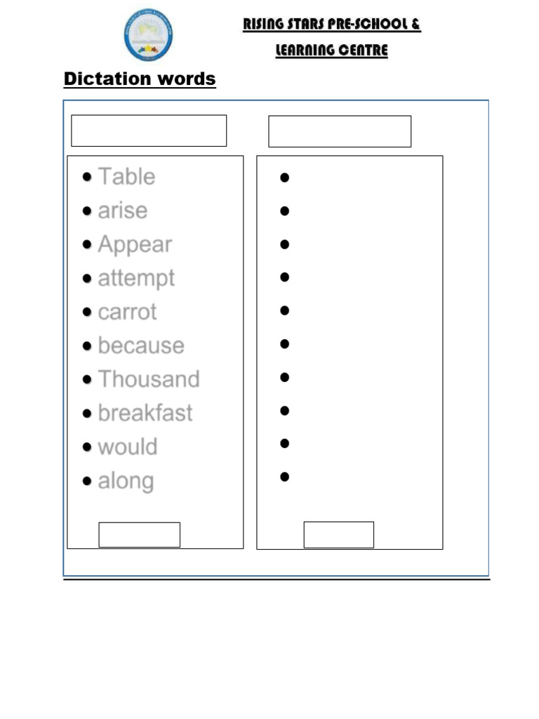 Class 1 & 2 Dictation Words Lists | PDF