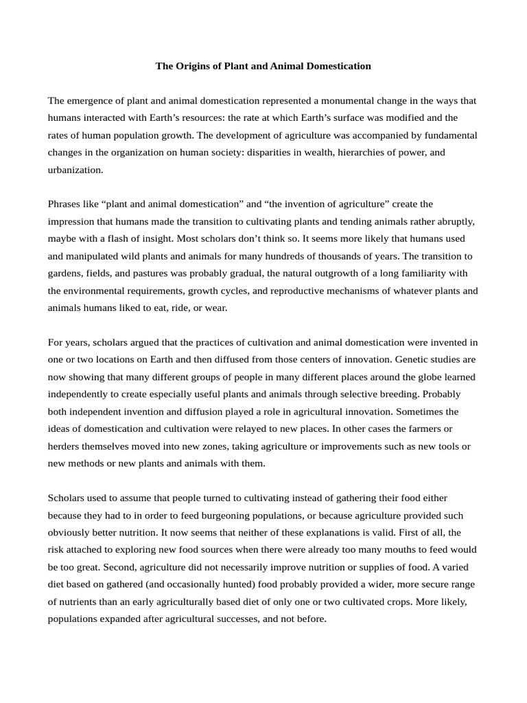 Origins of Plant and Animal Domestication | PDF | Agriculture ...