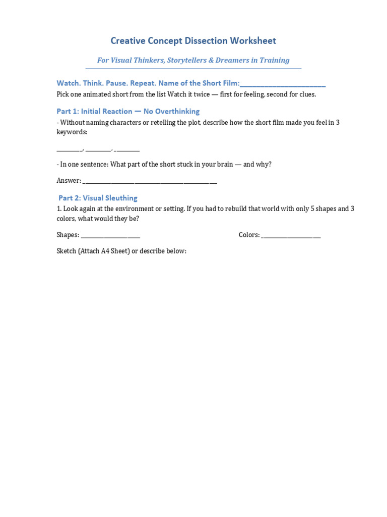 Creative Concept Dissection Worksheet | PDF