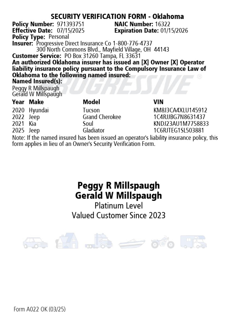 Oklahoma Security Verification Form | PDF | Insurance | Vehicles
