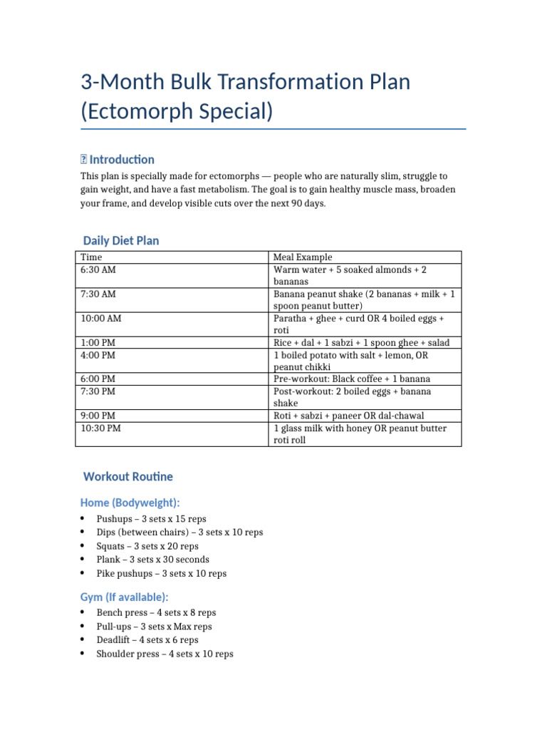 Ectomorph 3-Month Bulking Plan | PDF