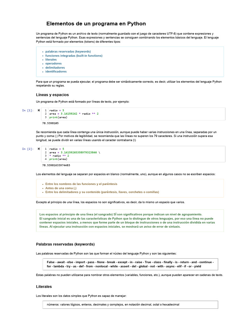 Elementos Clave de un Programa en Python | PDF | Python (lenguaje de ...