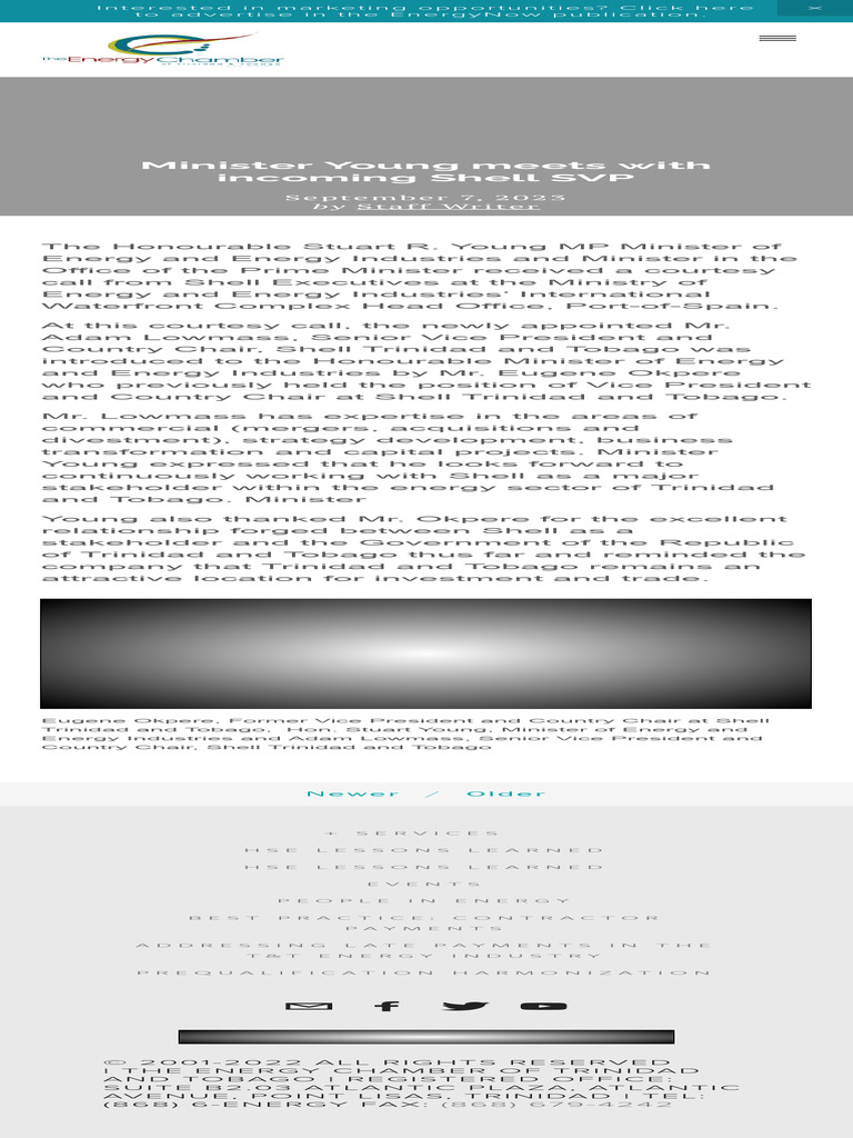 Minister Young Meets With Incoming Shell SVP - Energy Chamber of ...