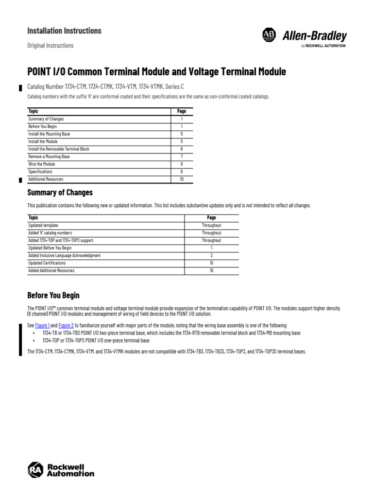 POINT I/O Terminal Module Installation Guide | PDF | Electrical Wiring ...