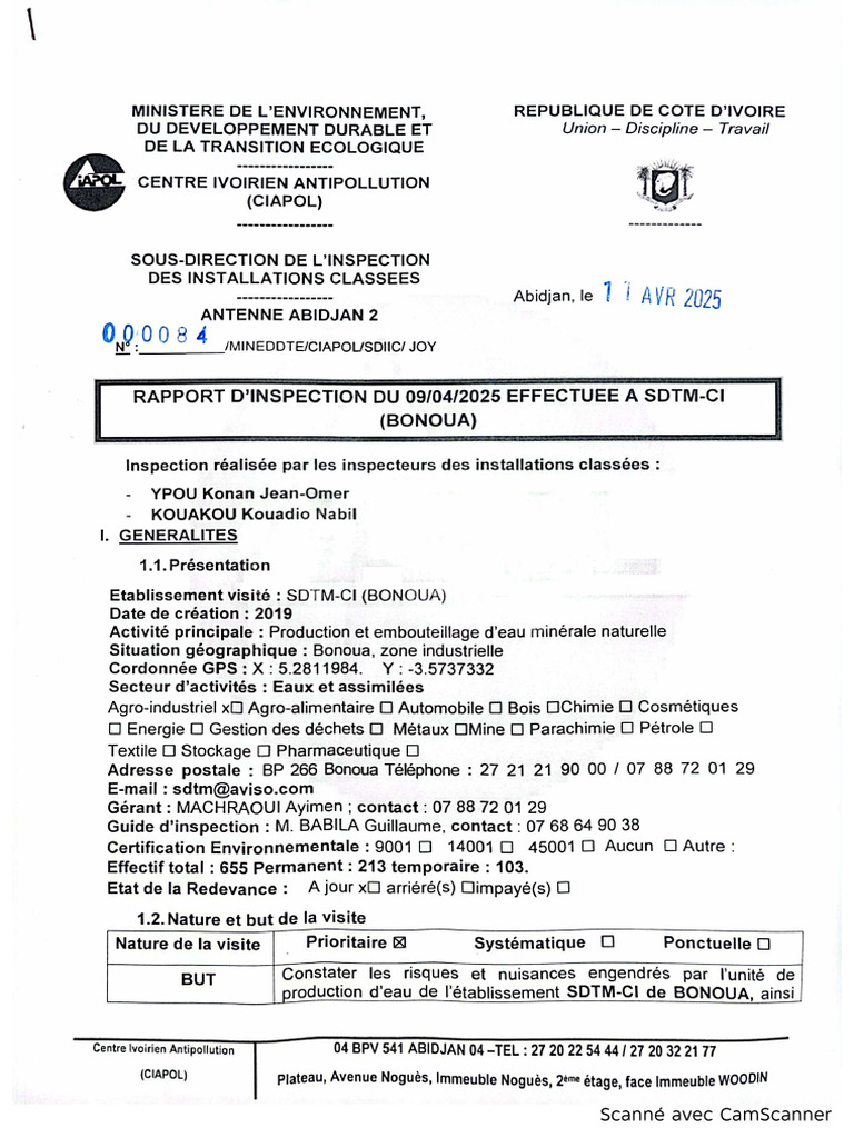 Rapport D'inspection Ciapol | PDF