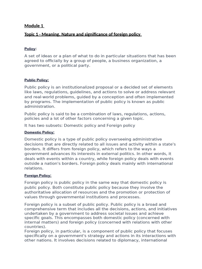 Understanding Foreign Policy Basics | PDF | Policy | Foreign Policy