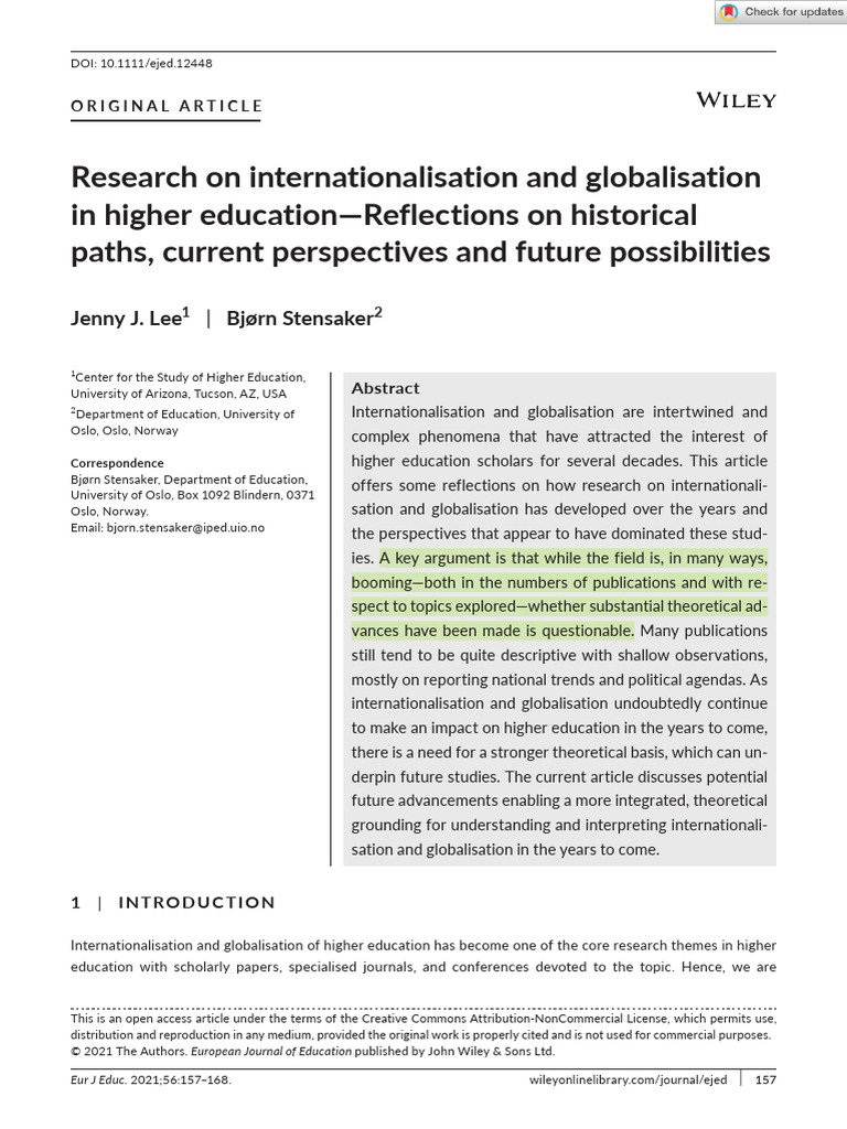 Internationalisation in Higher Education | PDF | Globalization ...