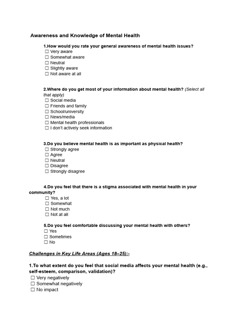 Men's Mental Health Awareness Survey | PDF