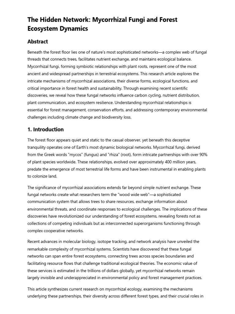 The Hidden Network - Mycorrhizal Fungi and Forest Ecosystem Dynamics ...