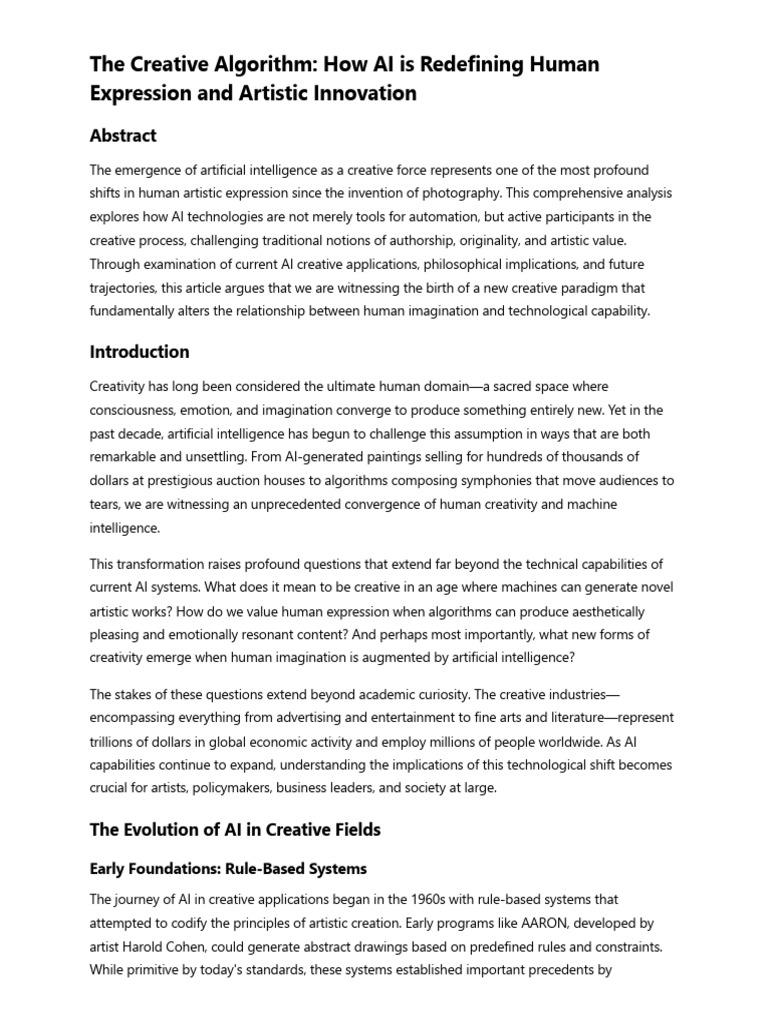 The Creative Algorithm - How AI Is Redefining Human Expression and ...
