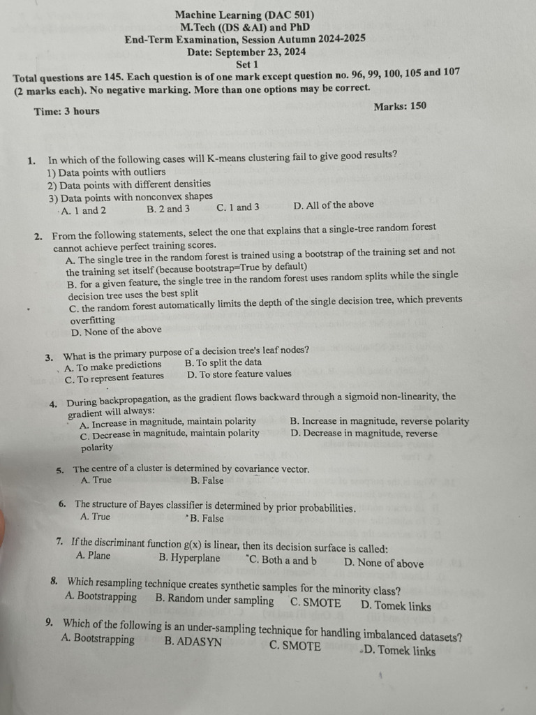 Autumn 2024-2025 Machine Learning Exam | PDF | Mean Squared Error ...