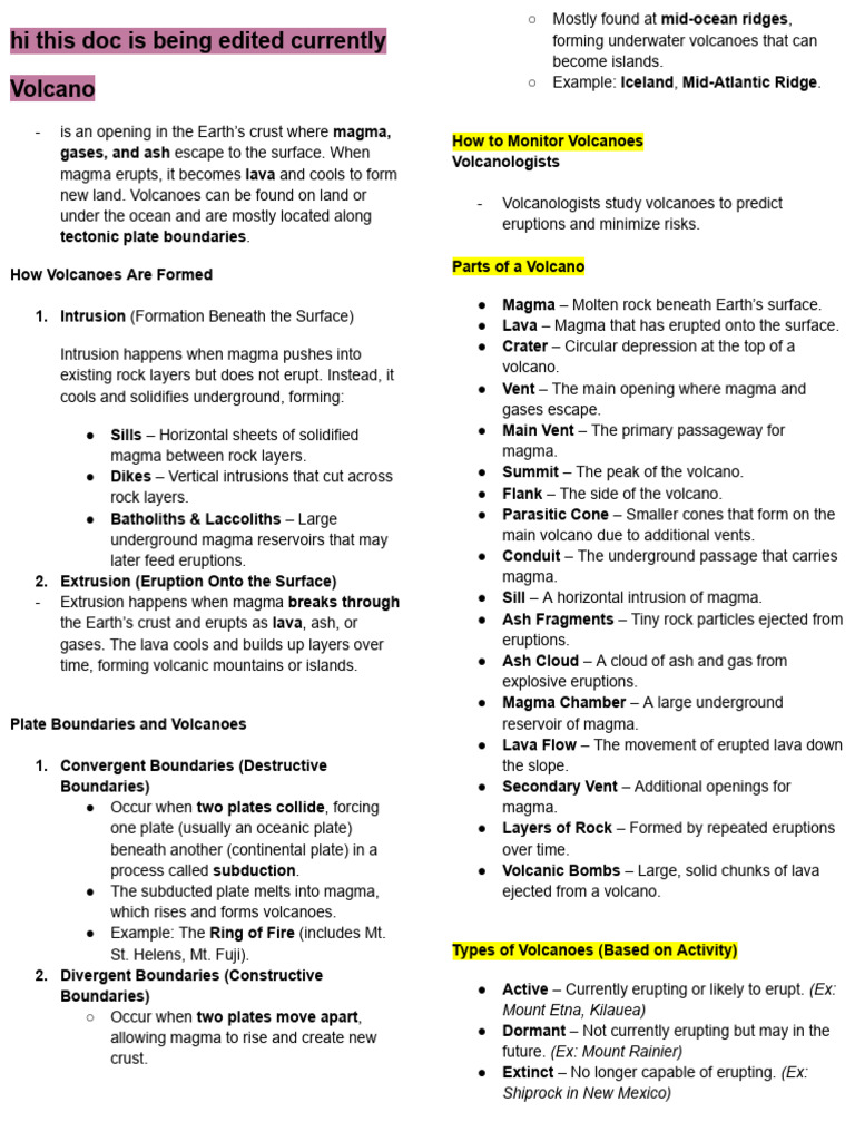 Understanding Volcanoes and Eruptions | PDF | Types Of Volcanic ...