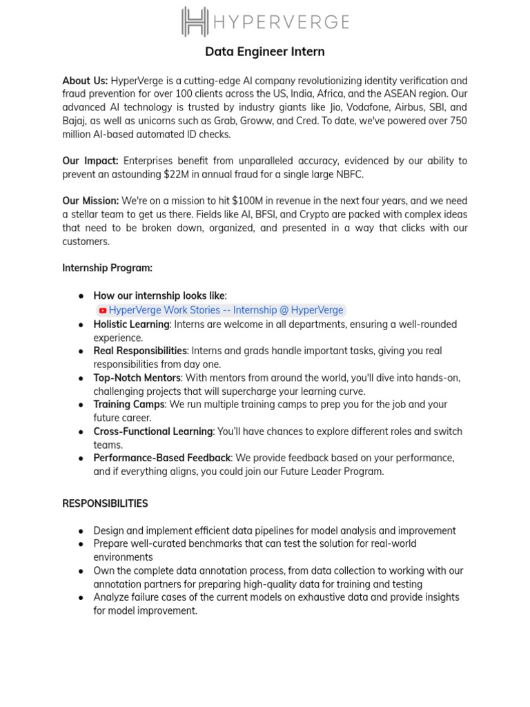 Data Engineer Internship at HyperVerge | PDF | Data | Deep Learning