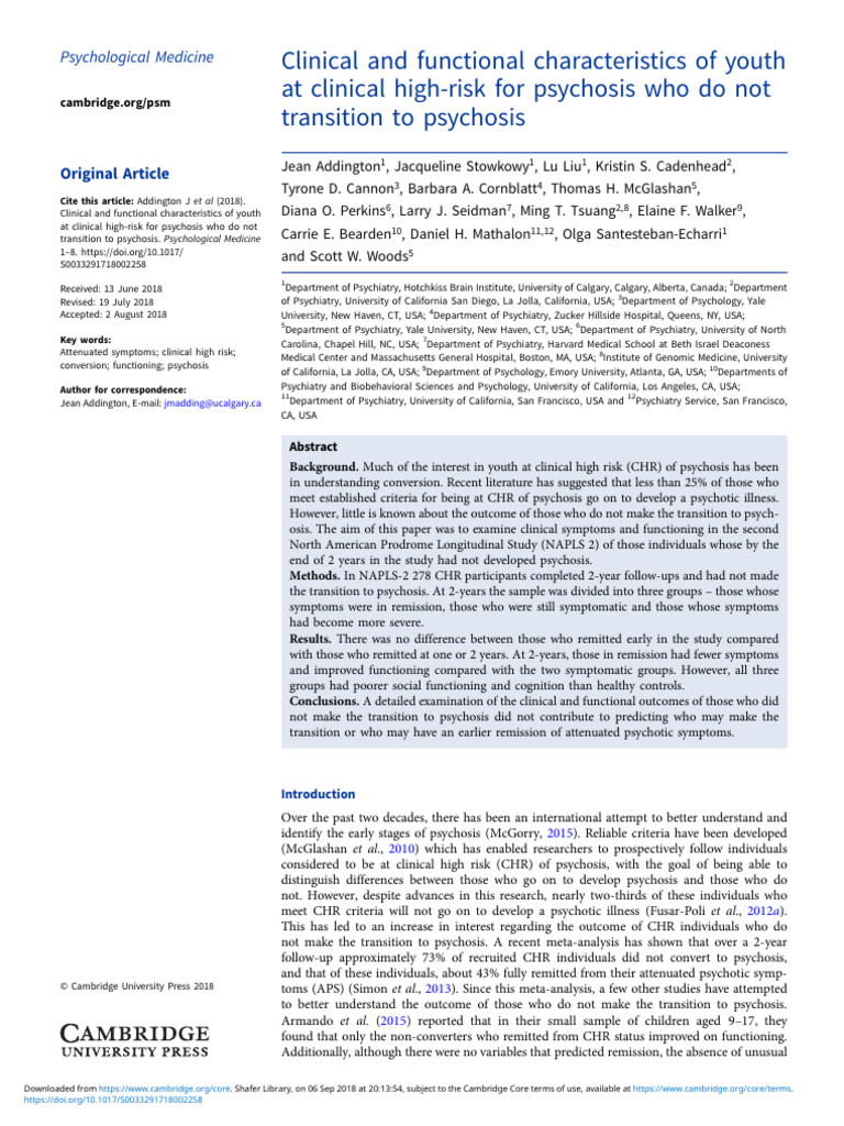 Clinical and Functional Characteristics of Youth at Clinical High-Risk ...