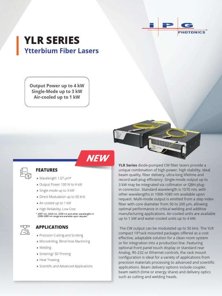 Ipg Ylr-series Ds en Ltr | PDF | Laser | Optical Fiber