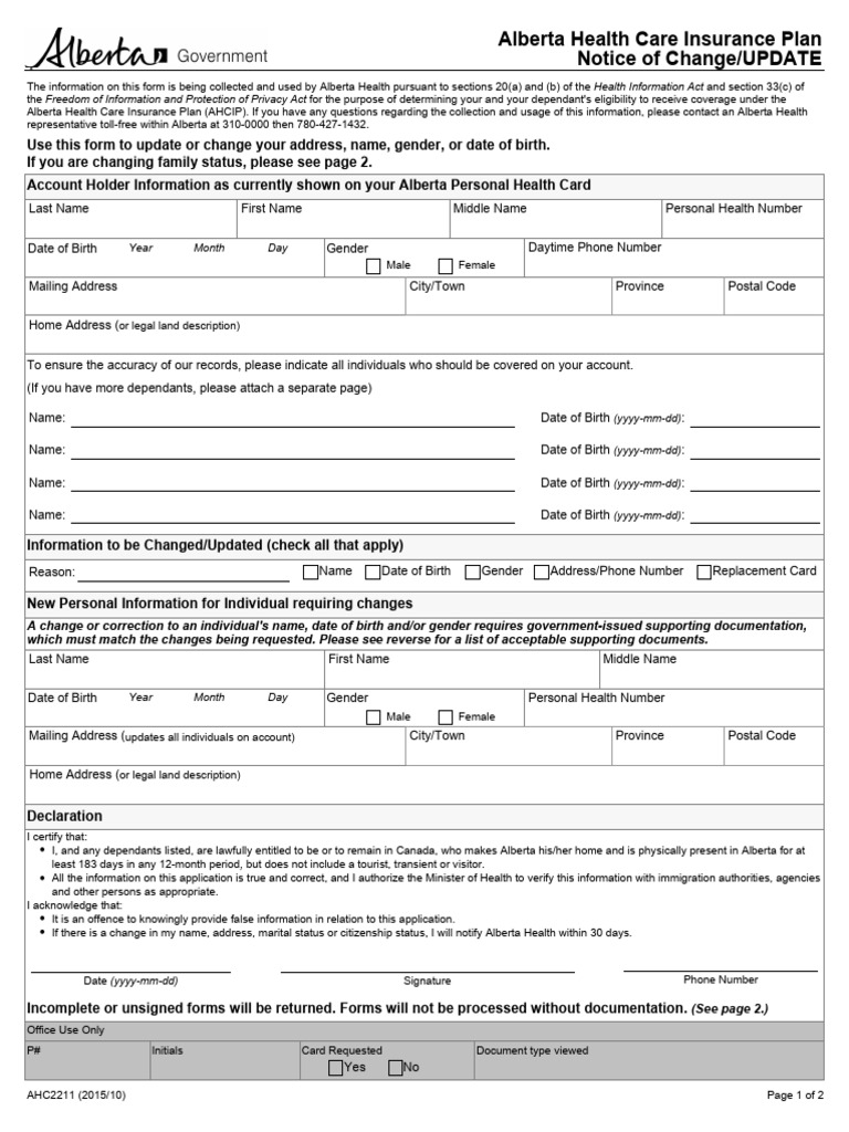 Alberta Health Card Update Instructions | PDF | Identity Document ...
