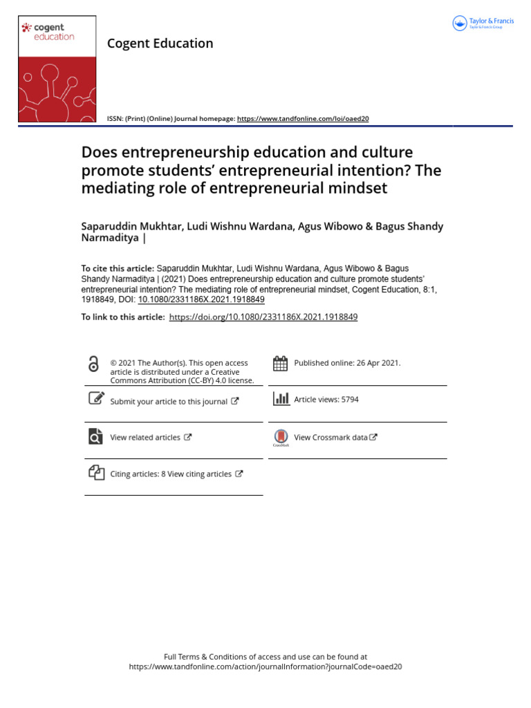 Impact of Education on Entrepreneurial Intent | PDF | Entrepreneurship ...