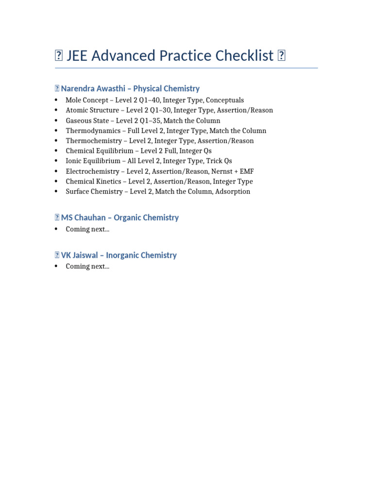 JEE Advanced Practice Checklist | PDF