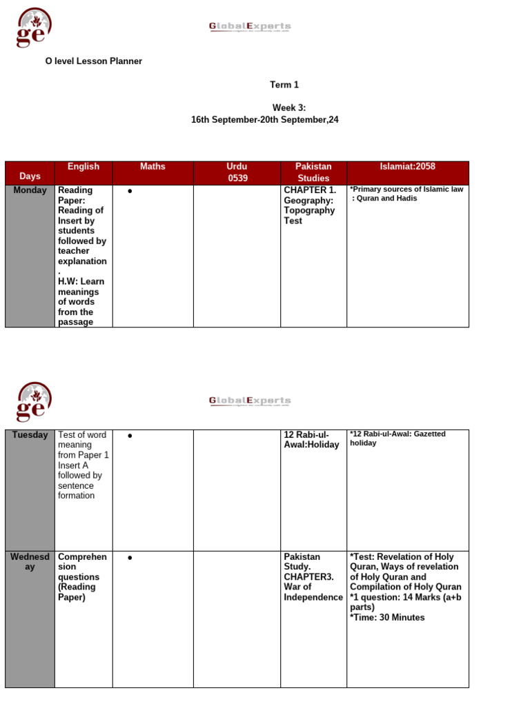 Weekly Lesson Planner | PDF