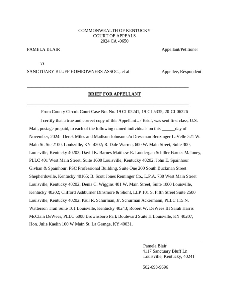 Kentucky HOA Appeal Brief Summary | PDF | Summary Judgment | Judgment (Law)