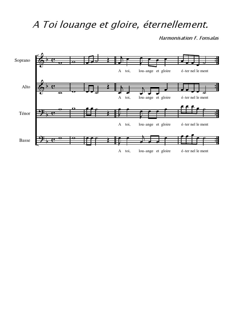 A Toi Louange Et Gloire Eternellement Du Jubile PDF