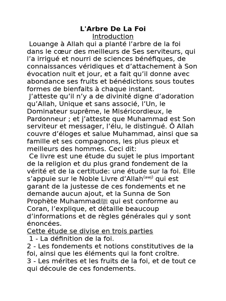 L'Arbre de la Foi : Fondements et Fruits | PDF | Allah | Hadîth
