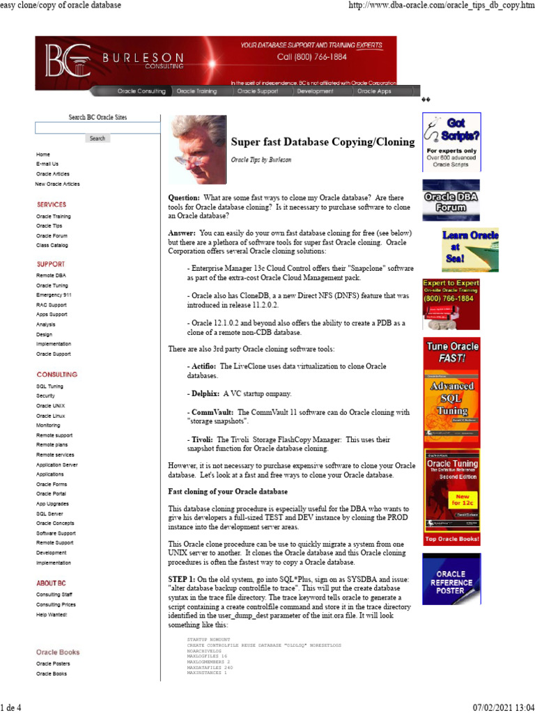 Super Fast Database Copying/Cloning: Search BC Oracle Sites | PDF ...
