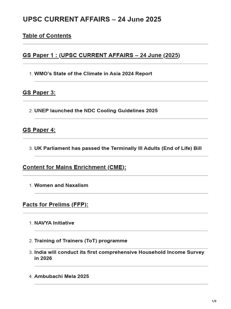 UPSC CURRENT AFFAIRS 24 June 2025 | PDF | Organisation Of Islamic ...