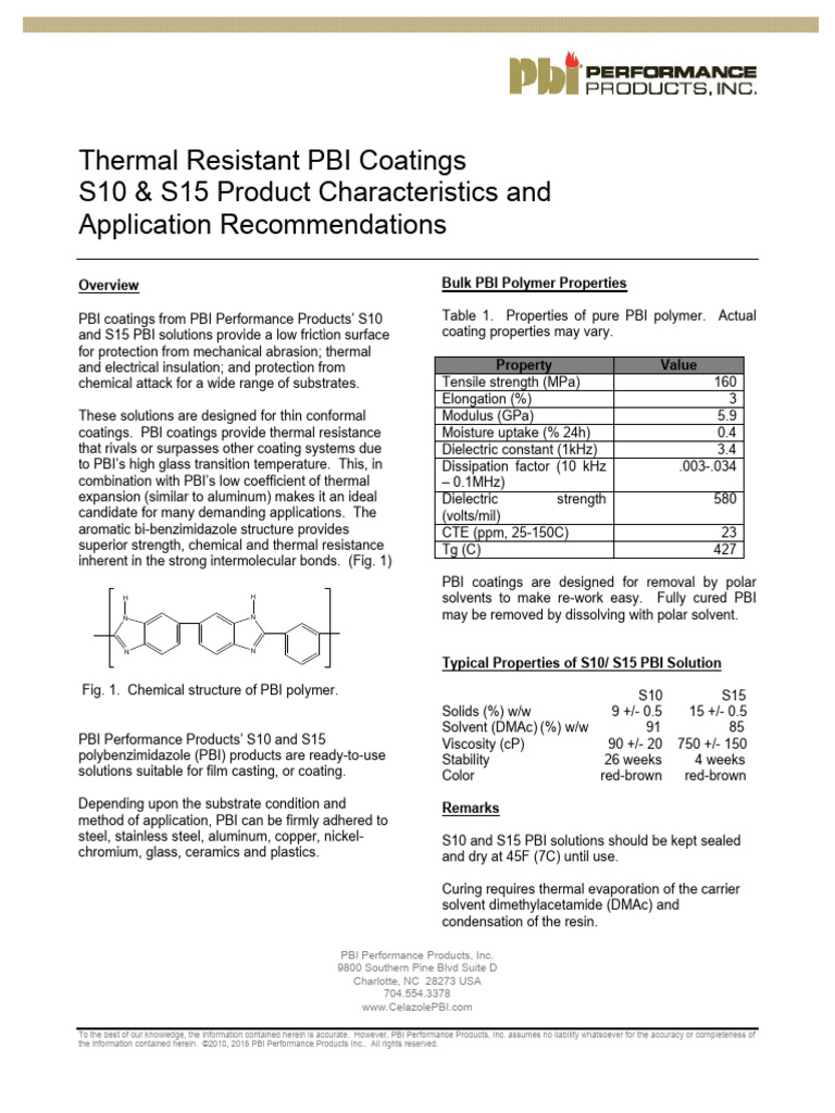 Celazole PBI Pricing and Application Guide | PDF | Polymers | Coating