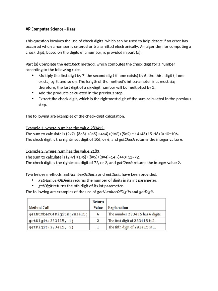 Check Digit Algorithm in Java | PDF | Computing | Algorithms And Data ...