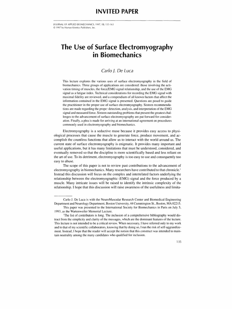 Surface EMG Applications in Biomechanics | PDF | Electromyography ...
