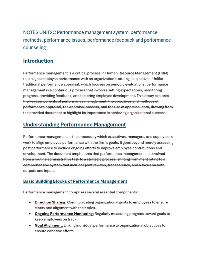 NOTES UNIT 2C Performance Management | PDF | Performance Appraisal ...