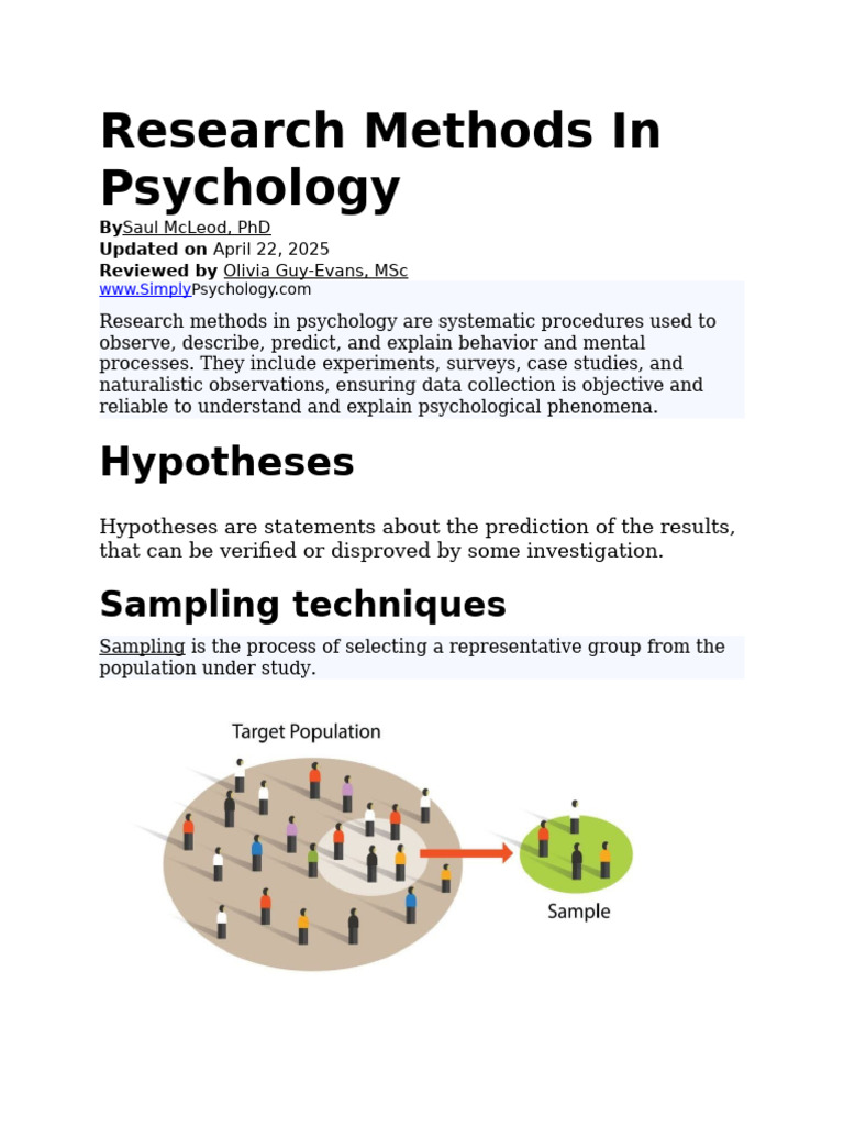 Psychology Research Methods Explained | PDF | Experiment | Sampling ...