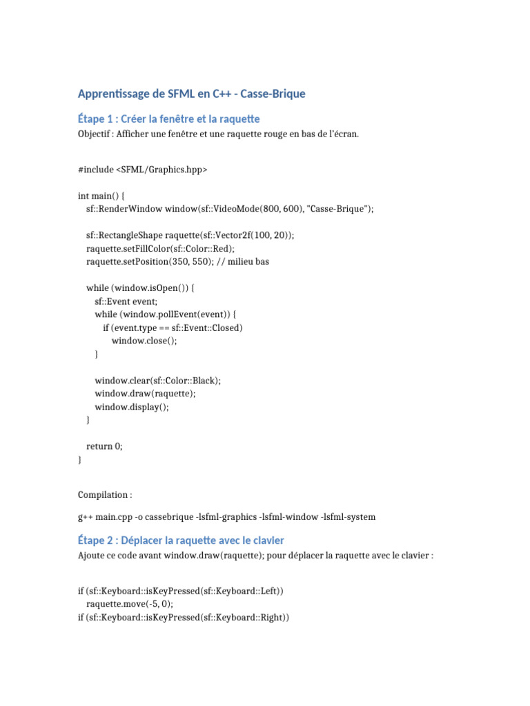 Apprendre SFML : Casse-Brique en C++ | PDF