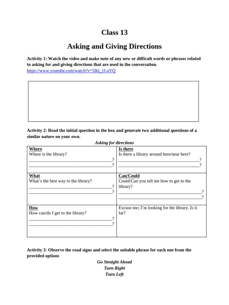 Asking for and Giving Directions Guide | PDF | Linguistics