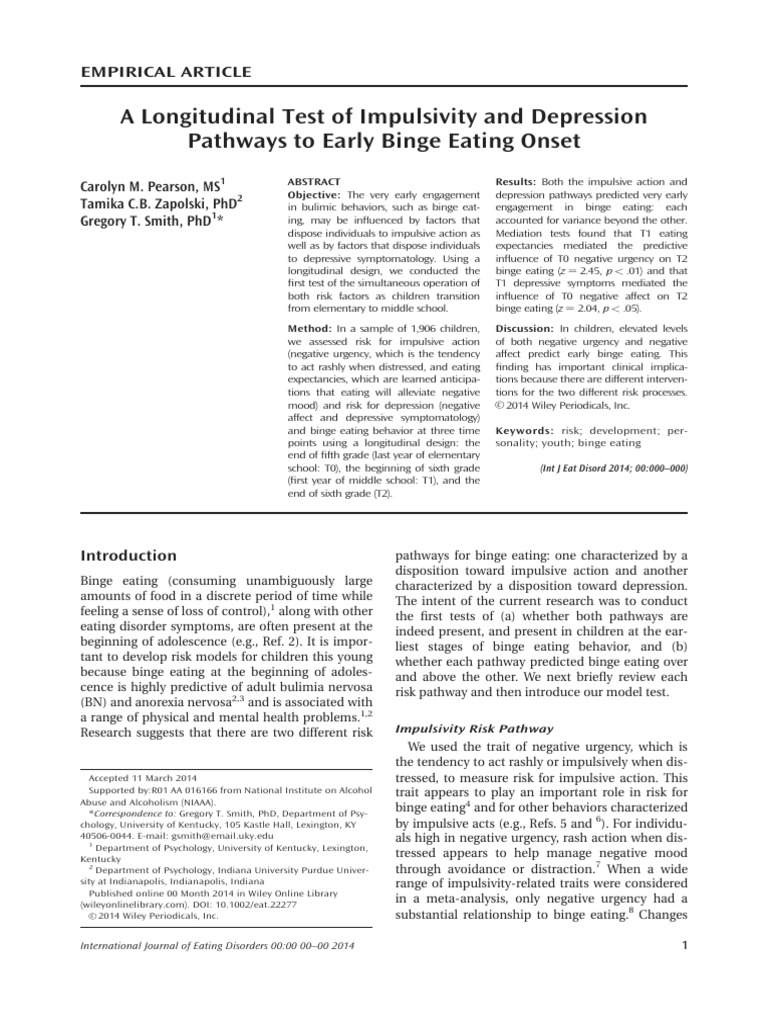 A Longitudinal Test of Impulsivity and Depression Pathways To Early BE ...