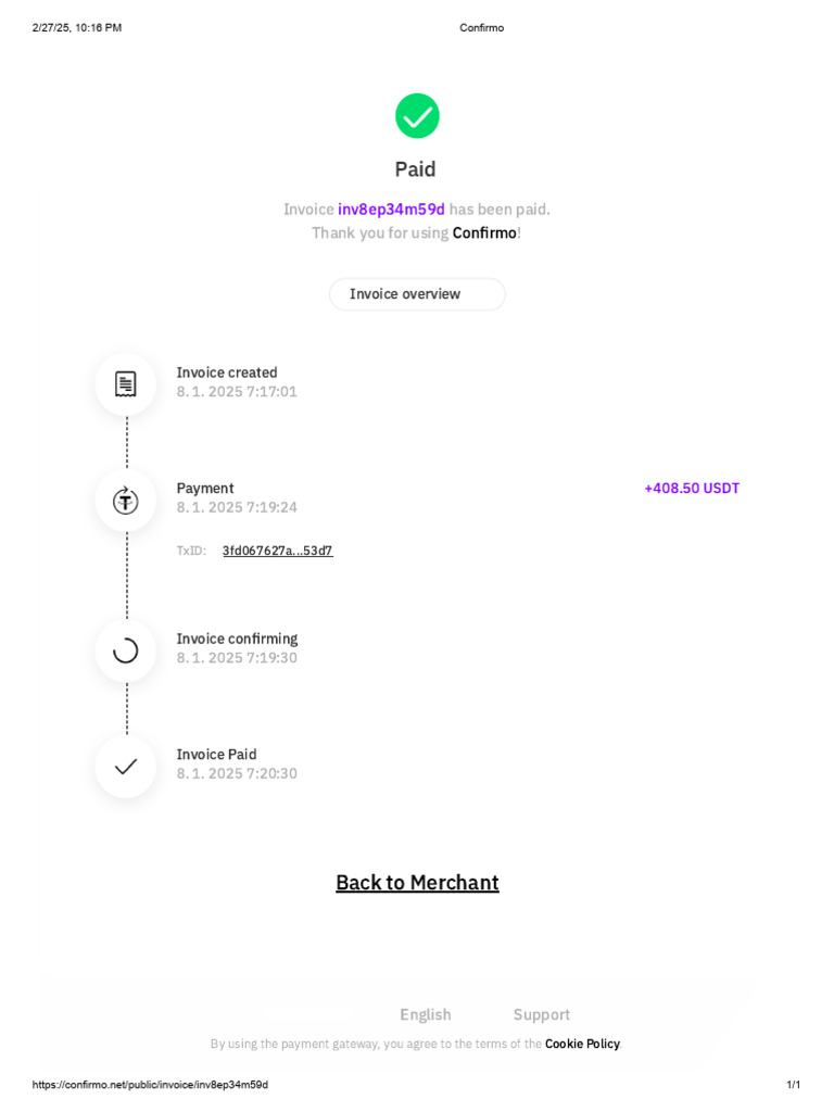 BTC Invoice Payment Confirmation | PDF