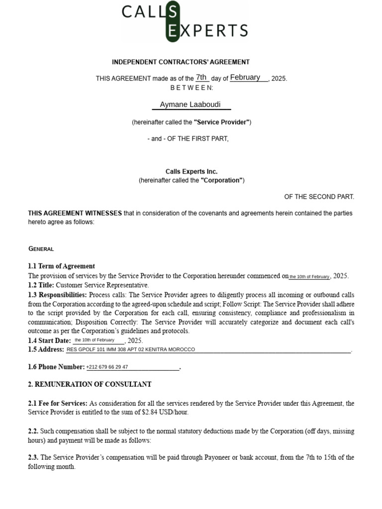 Call Center Independent Contractor Agreement | PDF | Indemnity | Breach ...