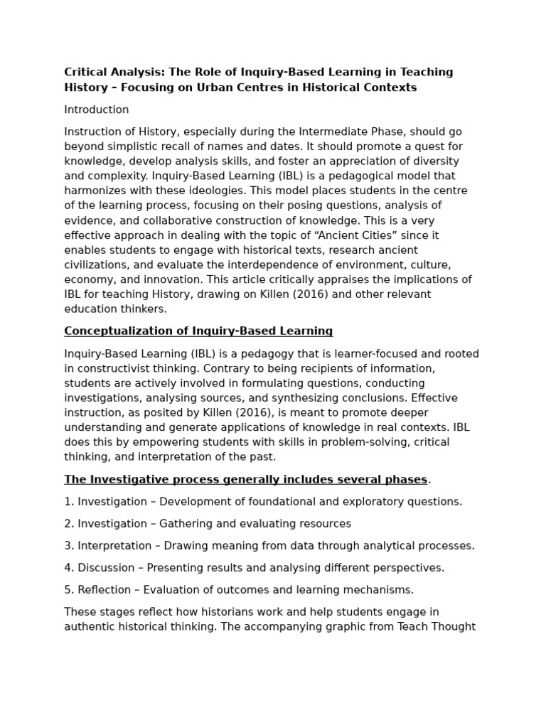 Inquiry-Based Learning in History Teaching | PDF | Inquiry Based ...