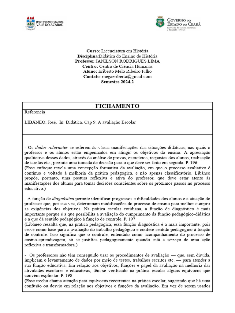 Avaliação Escolar: Práticas e Reflexões | PDF | Pedagogia | Aprendizado