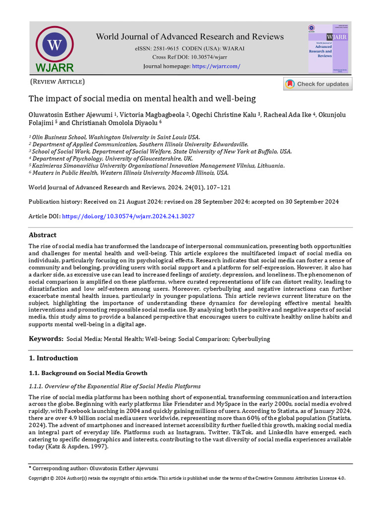 Social Media's Impact on Mental Health | PDF | Sleep | Popular Culture ...