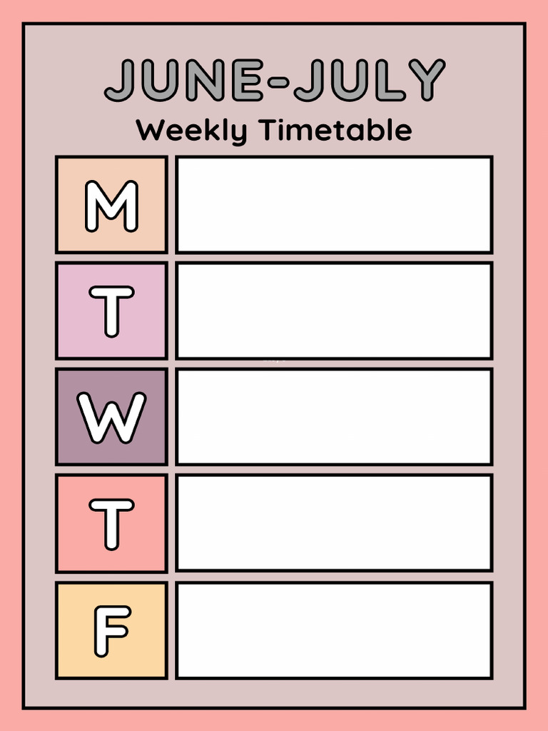 Student Visual Timetable Document in Purple Brown Organic Lined Style | PDF