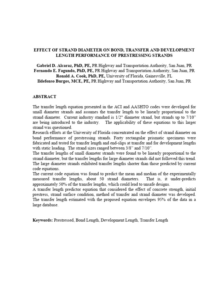 XXX Alcaraz Effect of Strand Diameter On Bond Transfer and Development ...