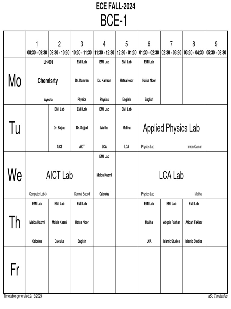 ECE Fall 2024 Timetable Overview | PDF | Physical Sciences | Electricity