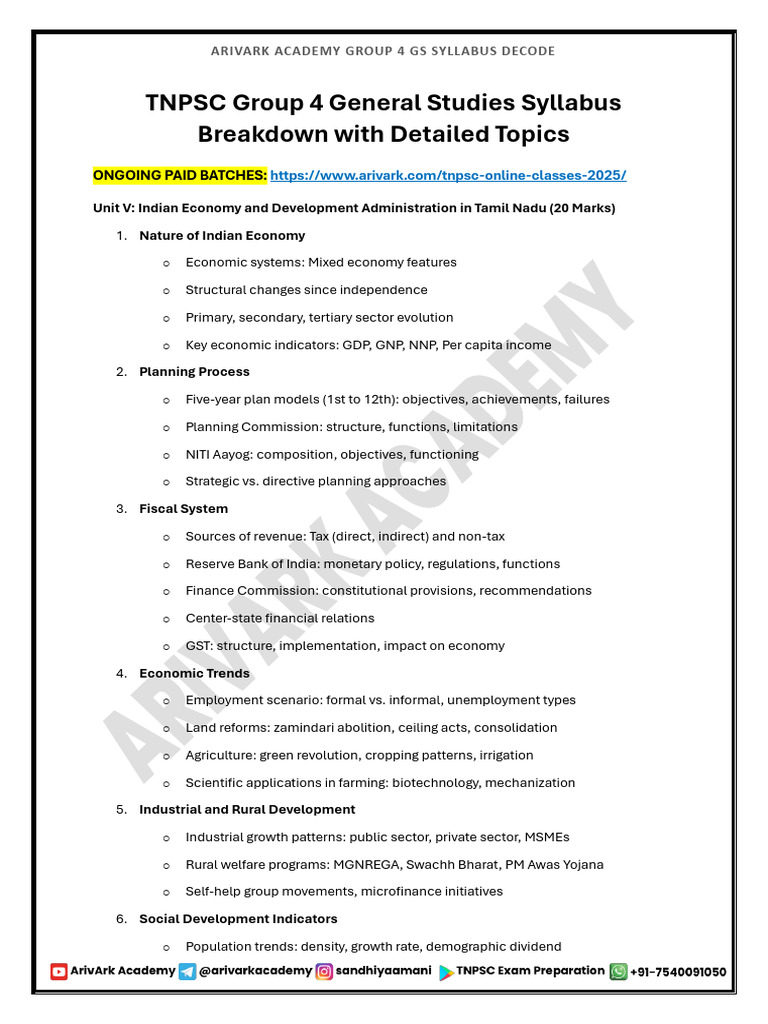 TNPSC Group 4 General Studies Syllabus | PDF | Tamil Nadu | Physics